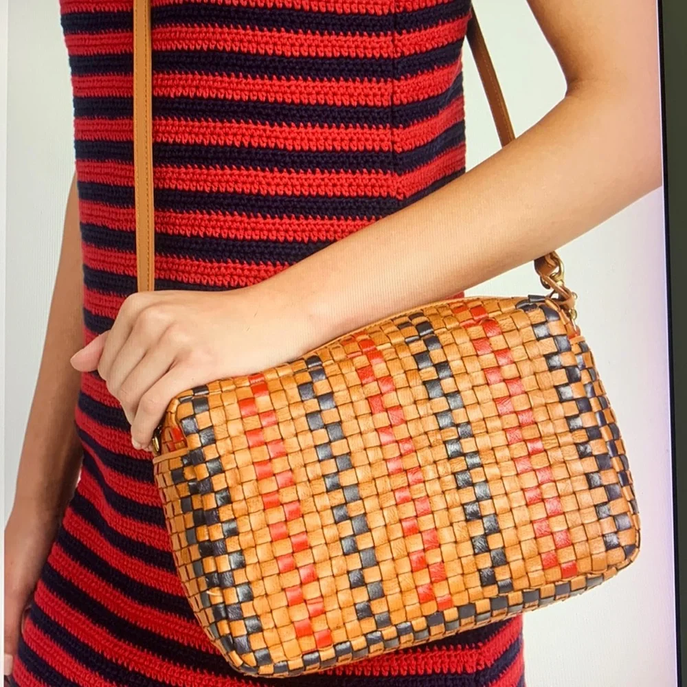 Clare V . Marisol Woven Leather Crossbody Bag, PINSTRIPE WOVEN CHECKER - Picture 12 of 17